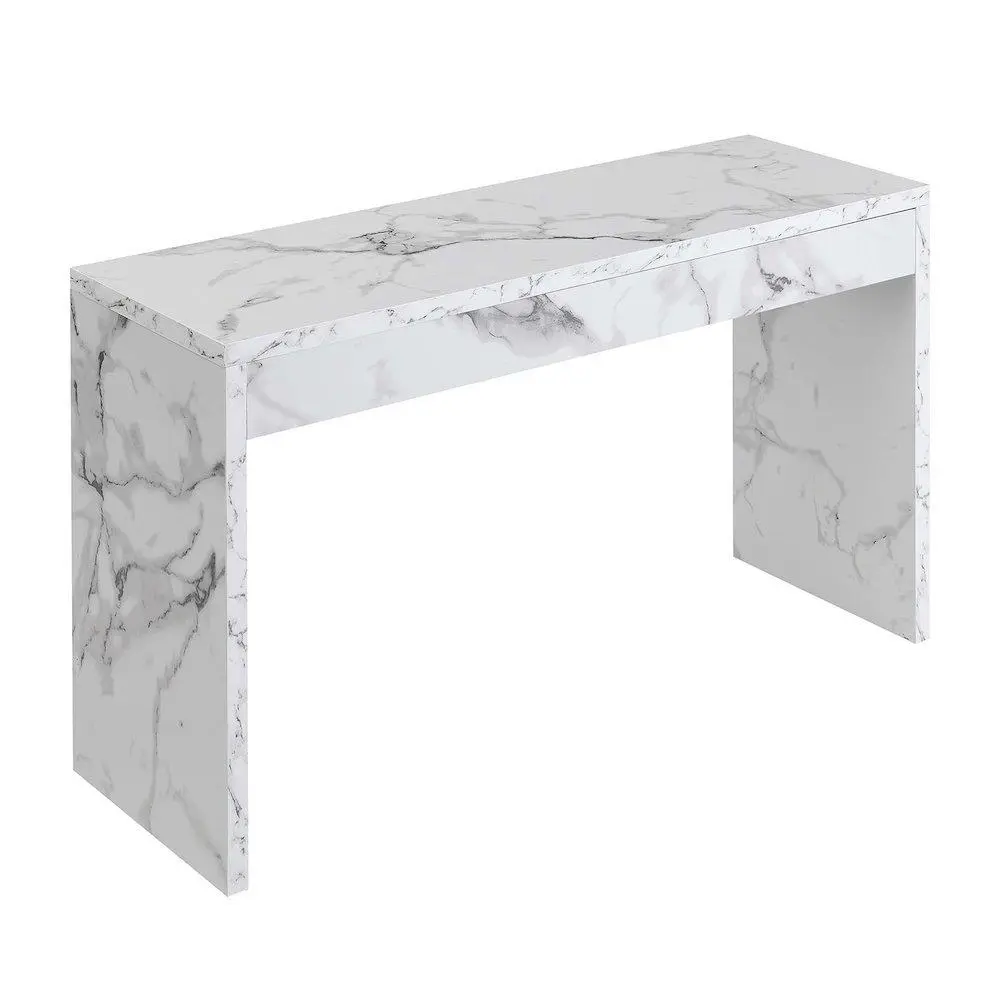 Console Desk Hall Table with Faux Marble Finish, White Color, Versatile Use, 48"