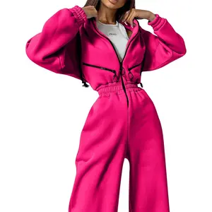 Women Fleece Jumpsuits One Piece Outfits Sweatshirt Set High Waist Ladies Jumpsuit