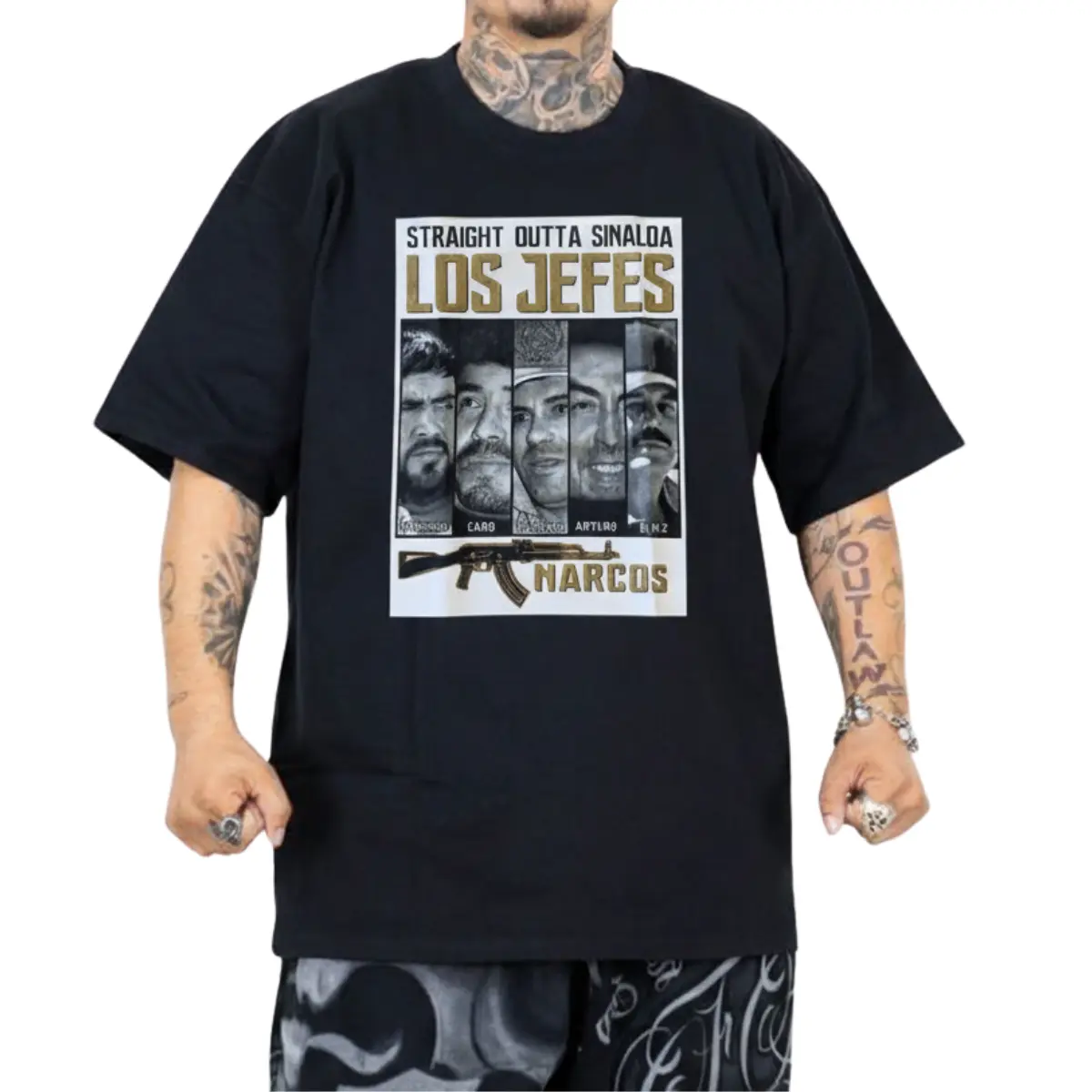 ⛓️ 🖤 Men's Casual Cotton Round Neck Short-Sleeve Tshirt - Straight Outta Sinaloa Los Jefes Mexican Streetwear Digital Print Top, Sinaloa Pride Corrido Style Menswear for Adults