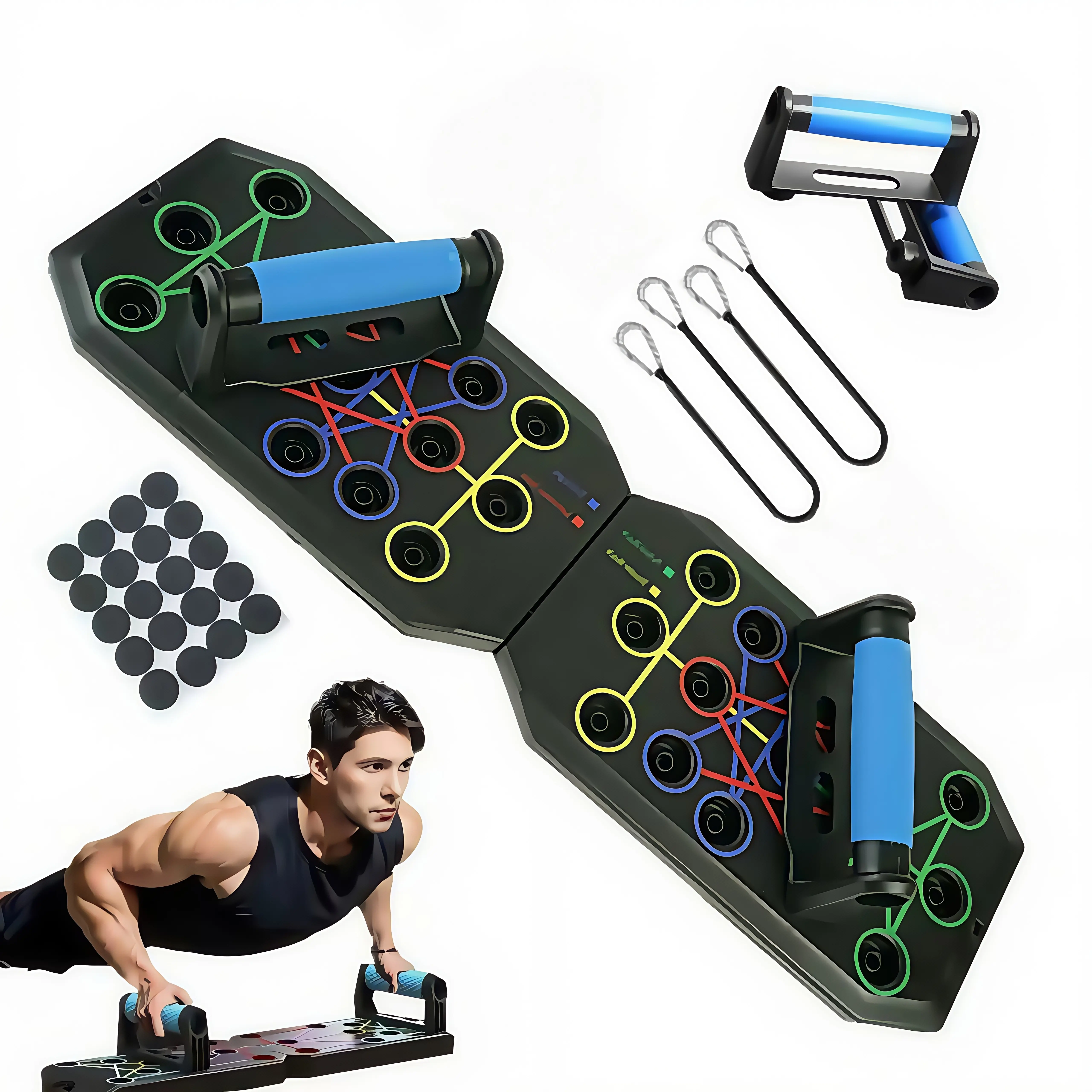 30-Hole Push Up Board with Pull Bar - 30+ Angles Portable Home Gym Equipment, Fits Under Beds, Ideal for Home/Office Workouts, Festive Gift for Fitness Enthusiasts (Suitable for All Body Types)
