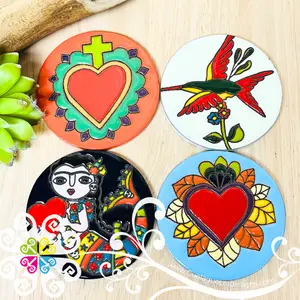 Round Fiesta Mexicana Coaster Set -  Set of Clay Coasters