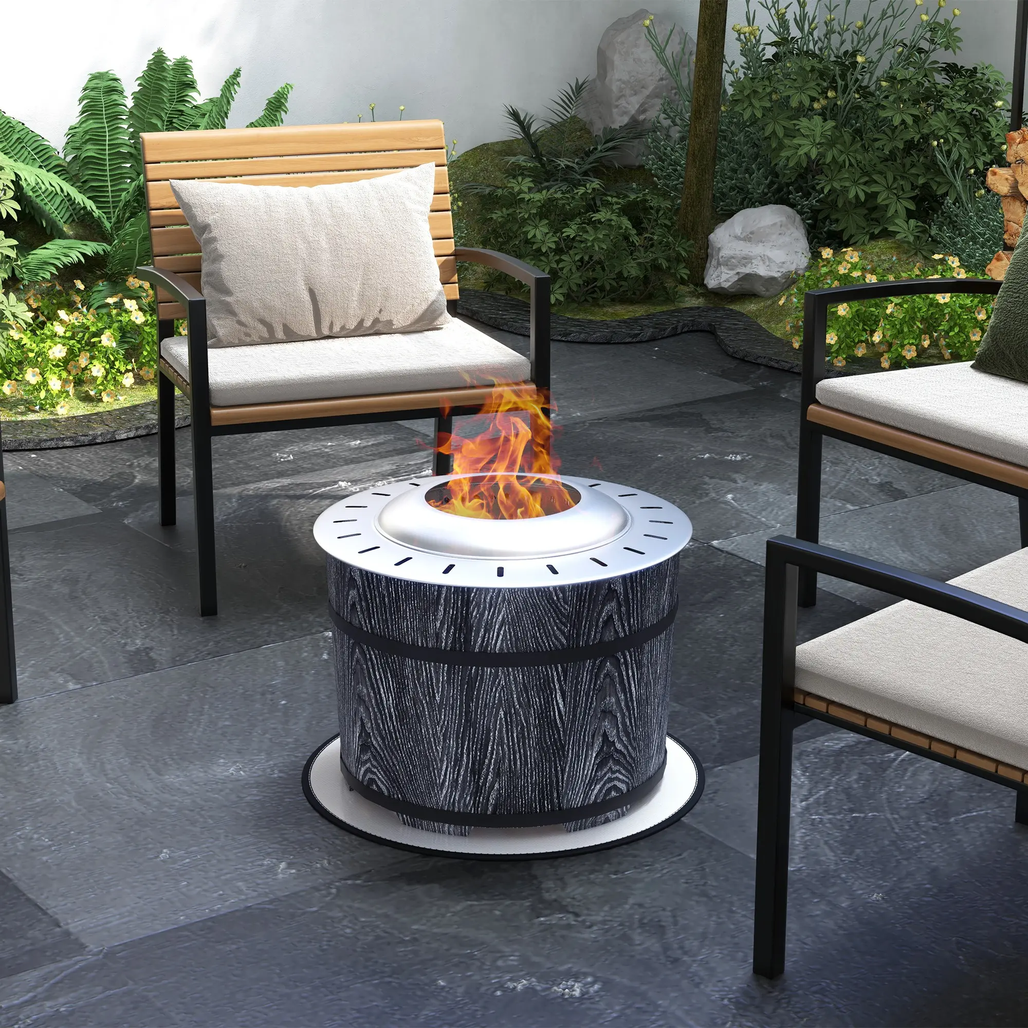 Magnesium Oxide Smokeless Fire Pit - Portable Camping Bonfire Stove with Heat-Resistant Base Mat, Heavy-Duty Black Outdoor Fireplace for Backyard Patio Gatherings, RV Camping, All-Season Outdoor Heating