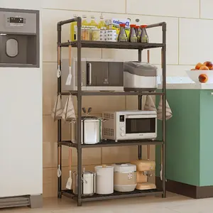4-Tier Multi-Purpose Metal Storage Rack-Kitchen Rack, Microwave Oven, Oven, Bathroom and Living Room Storage Rack, Solid Structure and Convenient Assembly