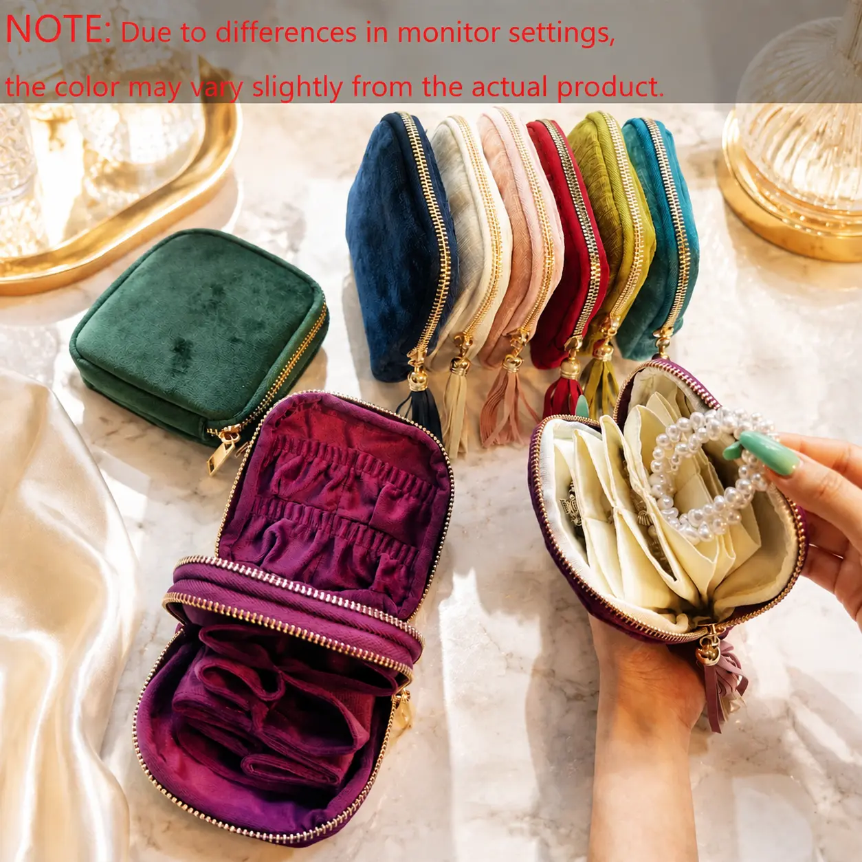 2026 New Travel Jewelry Organizer Bag, Velvet Zippered Pouch for Bracelets, Rings, Necklaces, Earrings, Multiple Colors for Jewelry Case Organization