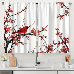 2pcs Panels Contemporary Semi-Sheer Curtains Suitable for Kitchen, Living Room, Bedroom - Bird & Flower Print Window Treatments with Rod Pocket, Machine Washable Polyester Curtains, Soft Filtered for Modern Decor set inganchos custom drapery doble layer