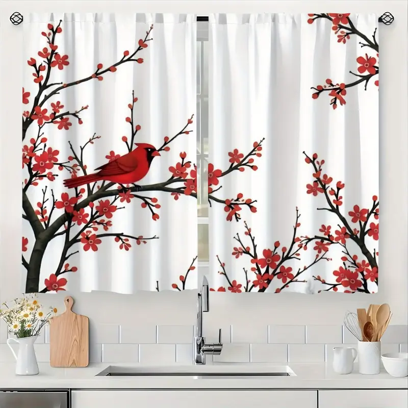 2pcs Contemporary Semi-Sheer Floral Print Polyester Curtains - Colorful Light-Filtering Rod Pocket, Machine Washable, Soft for Bedroom, Living Room Decor