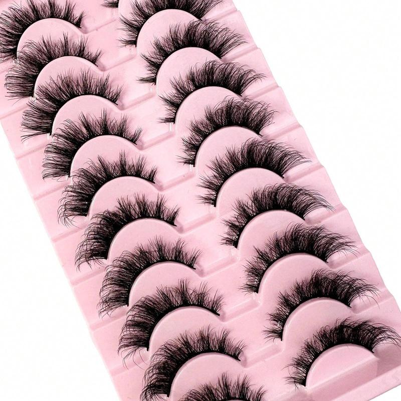10 Pairs Fluffy Artificial Mink False Eyelashes – Slim & Thick Curling 3D Natural Cat Eye Lashes, Ideal for Holiday Parties, Halloween & Christmas