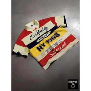Manfinity Streetrush Cropped Tops Men's Short Stylish Polo T-Shirt, Loose Cut Short Cropped Fit, Young Street Style, Infused With Hip-Hop Cultural Elements, Suitable For Youth Seeking Unique Street Fashion Style Vintage Shirt Racing Shirt Rugby Shirt Bagg