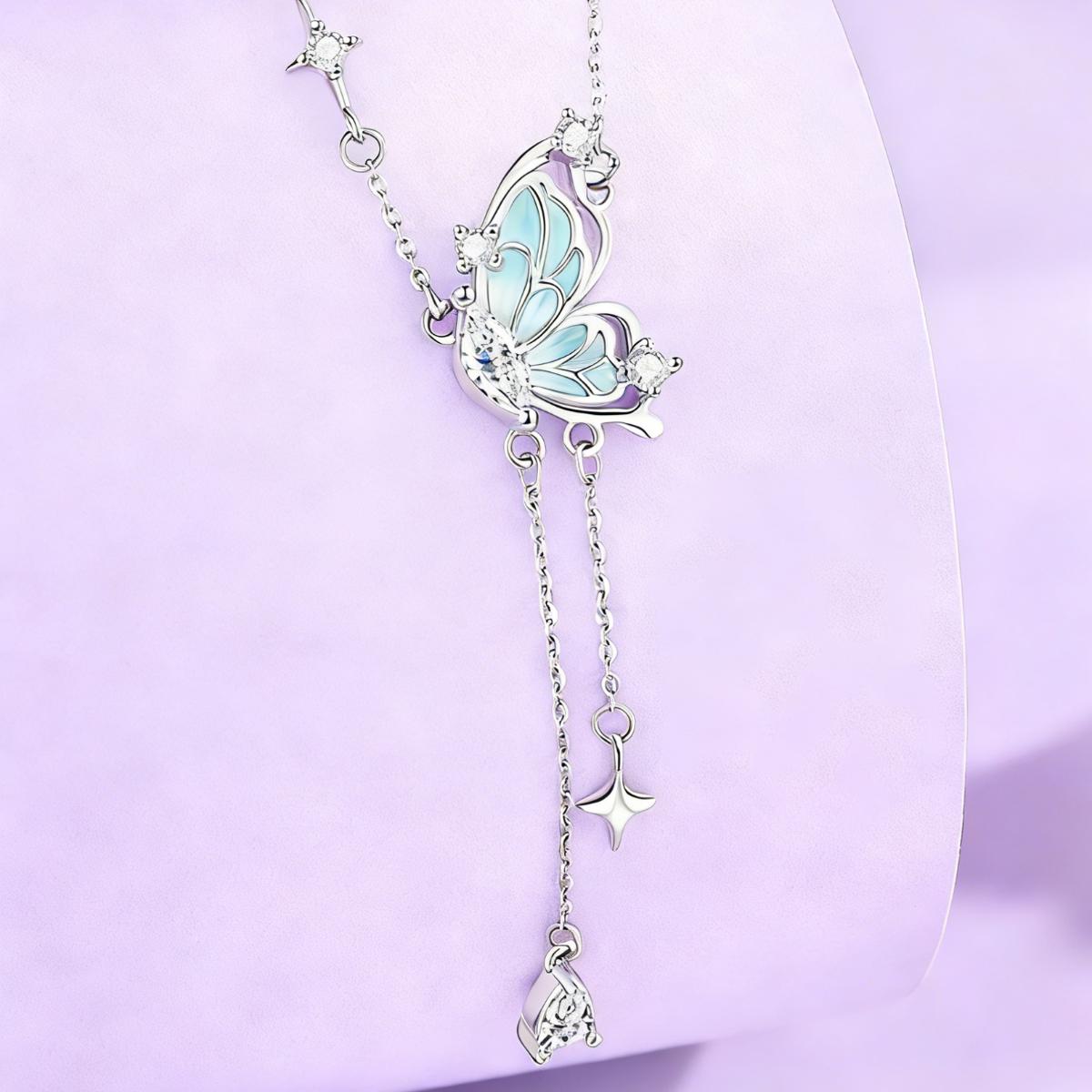 Handcrafted Open-Work Butterfly Tassel Necklace, Artisan Crafted Statement Chain