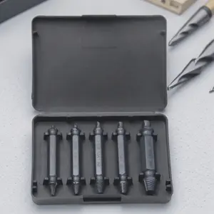 HSS Nitrided Screw Extractor Set 4 or 5 Pcs Broken Bolt Remover Drill Bit Kit Home Mechanical Repair Tools Metal Drilling Damaged Screw Removal Thread Repair Emergency Tool High Efficiency Stripped Screw Extractor Set