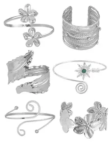 6 Pieces Women's Cuff Jewelry Upper Arm Cuff Bracelet Armband Adjustable Cuff Bracelet Personalized Fashion Trendy Stack Bangle Sun Moon Armband Set