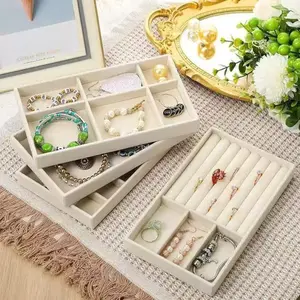 Velvet Jewelry Organizer Tray, Large Capacity Storage Box for Rings, Necklaces, Earrings, Bracelets, Watches, Multifunctional Display