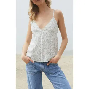 John Galt Women's White & Blue Floral Edith Tank Top