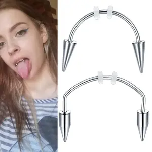 1Pc Stainless Steel Ring C Rod Vampire Fangs Spike Lips Hoop Rings Tooth Lace Nail Vampire Piercing Body Jewelry