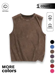 Men's Solid Color Cotton Washed Tank Top, Casual Comfy Sleeveless Top for Summer, Menswear for Daily Wear, Socks