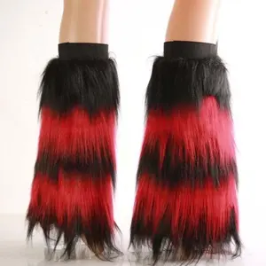 Red black Fluffy Legwarmer Leg Warmer Boot cover party Festival Women Girl Club Costume