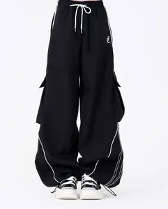 Women's Oversized Cargo Parachute Pants – Baggy Wide Leg Streetwear Trousers