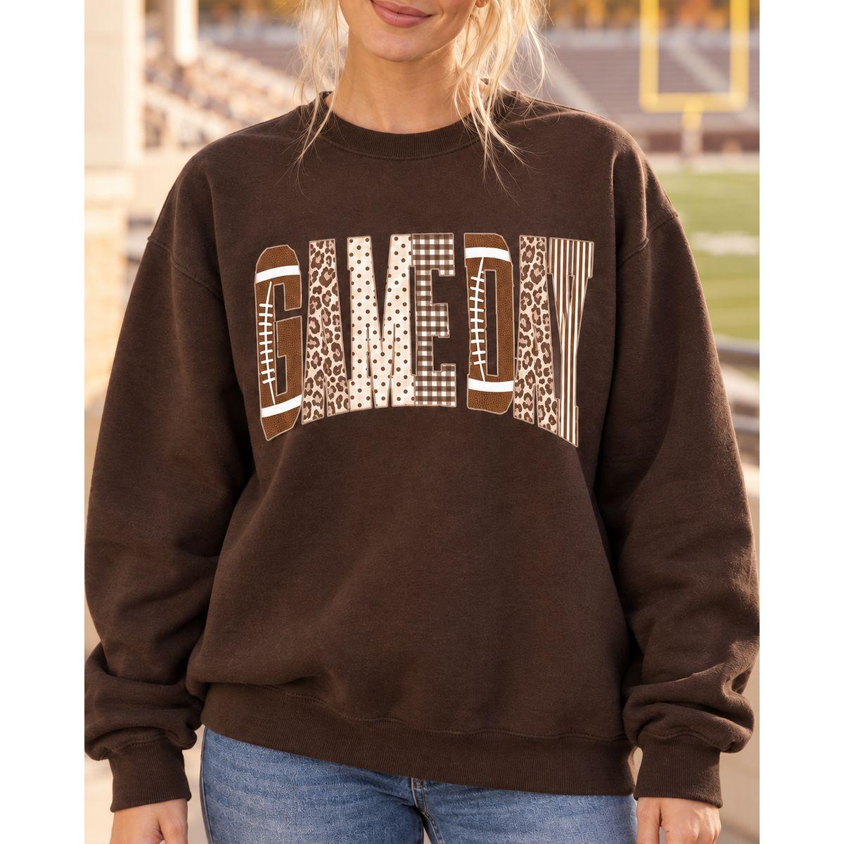 Game Day Sweatshirt For Women, Football Crewneck, Leopard Print And Gingham Letters, Fall Pullover, Cute Tailgate Outfit, Football Mom Gift