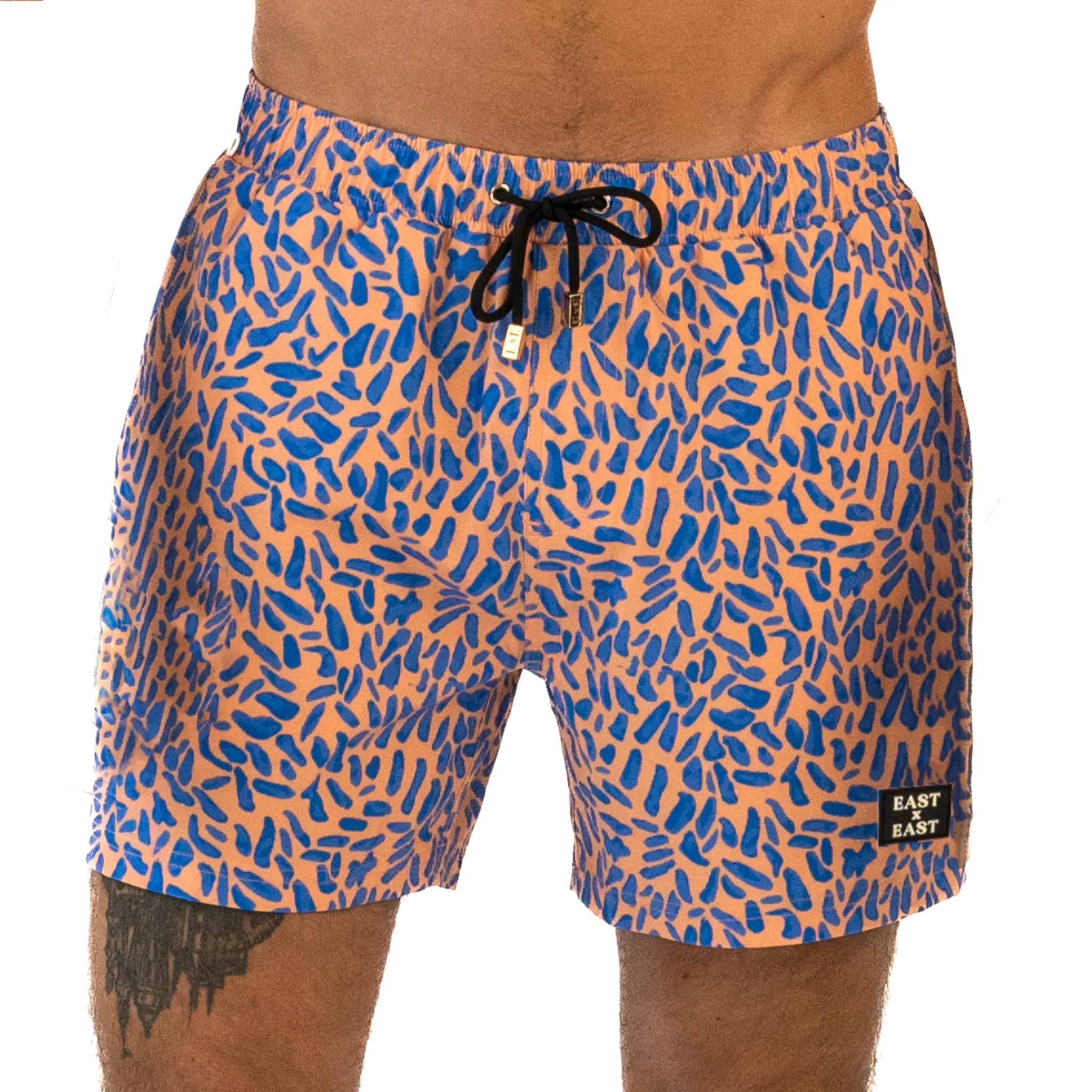 East x East Maui Sands Featuring a Vibrant Orange & Blue Colour Hawaiian Islands Men's Shorts.