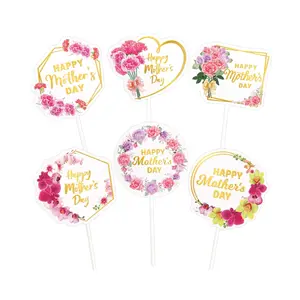 24PCS Mother’s Day Cupcake Toppers Best Mom Ever Floral Cake Decorations Party Supplies