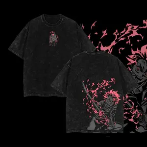 Limited Edition Tanjiro Kamado x Demon Slayer Anime Double Printed Oversize Lightweight Acid Washed Tee, Gift For Anime Fan