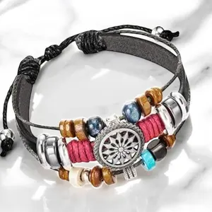 Black Boho Wrap Bracelet – Faux Leather Adjustable Bracelet for Her
