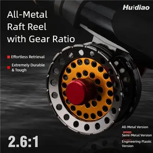 Huidiao All Metal Raft Reel 4+1 Smooth Bearings 2.6:1 Micro-lead Inline Fishing Reel Free Spool Reel CNC One-piece Body for Bridge Raft Fishing