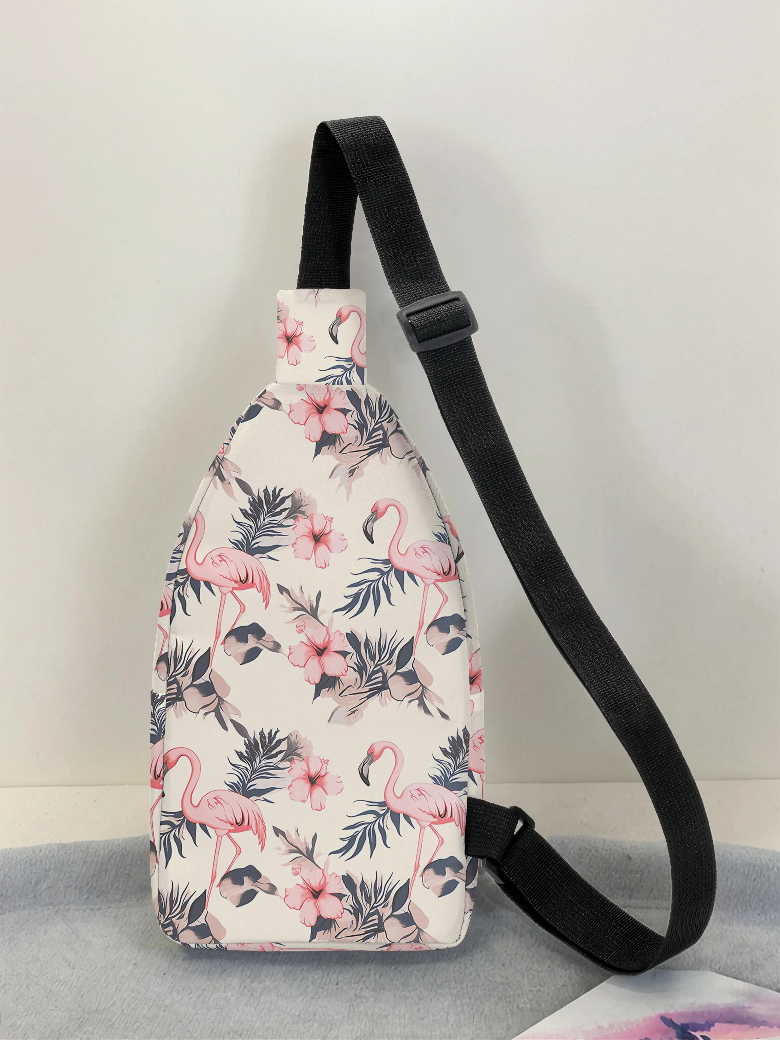 Women's Fashion Chest Bag with Adjustable Strap, Large Capacity Flamingo Print Satchel, Durable Crossbody Bag with Zipper for Travel Hiking, Multifunctional Chestbag