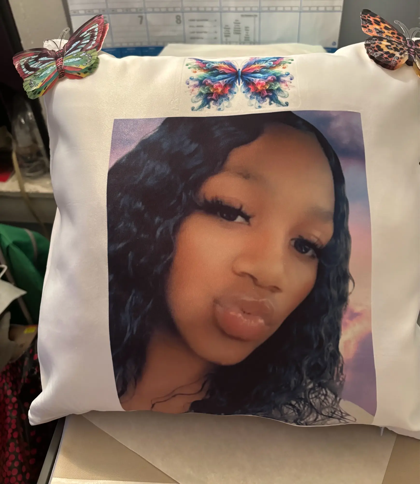 Memorial Decorative Pillows with Butterfly Accent Personalized Photo Design Unique Memorial Accessory