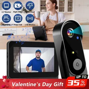 Wireless Video Doorbell with 4.3-inch Color Screen, 2.4G Connectivity, Night Vision & Waterproof Design,Long Battery Life,Includes Chime & Accessories,for Valentine’s Day Gift