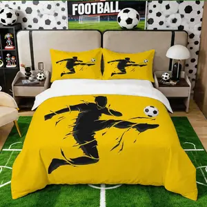 Soccer Player Silhouette Print Duvet Cover Set, Sport Football Style Comforter Bedding Set, Trendy Cool Digital Print 2/3 Piece Bedding, All Season Soft Lightweight Fabric, No Filler, for Sports Style Bedroom, Dorm Room and Full Home Interior Decoration