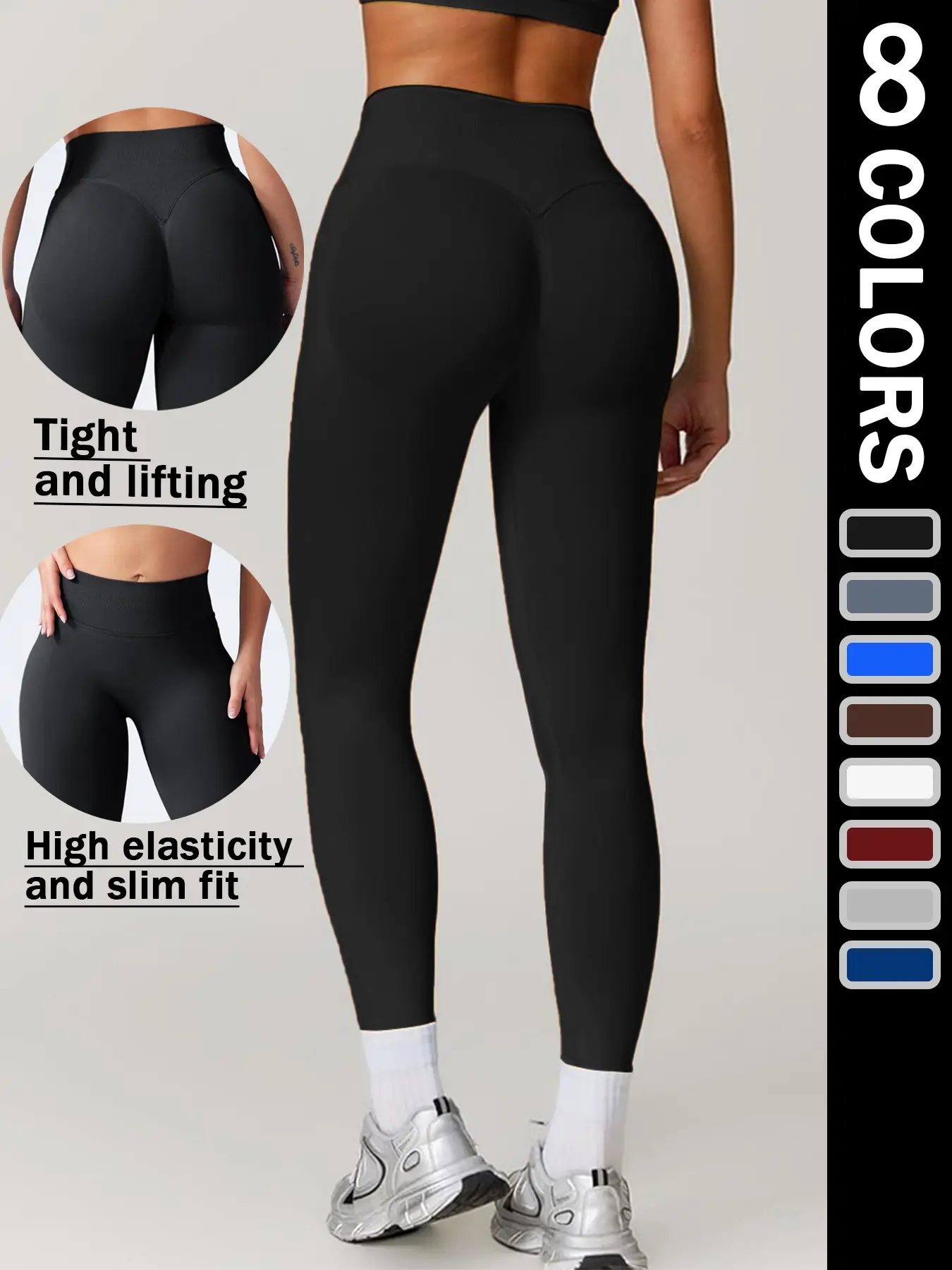 Women's Tight High-Rise Butt-Lifting Seamless Leggings - No Front Seam, Body Contour, Comfortable Sports Bottoms for Running, Gym