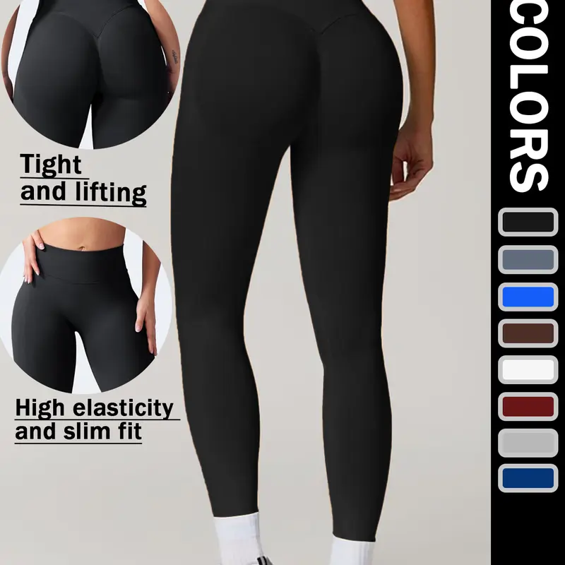 Female Tight High-Rise Butt-Lifting Seamless Athleisure Fitness Leggings - Nylon Blend Knitting, Plain, Elastic Waistband, No Front Seam, Body Contour, Breathable Quick Dry, High Elasticity & Slim Fit, Expandable Activewear, All Seasons for Gym/Running