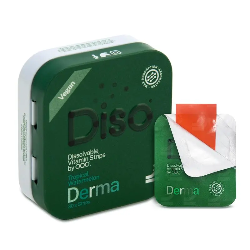 Diso Derma - 30 Tropical Watermelon Flavoured Oral Dissolvable Vitamin Strips for Skin & Hair Care with Biotin & Zinc - Fast Absorption, Vegan, Sugar-Free, Gluten-Free Dietary Supplement