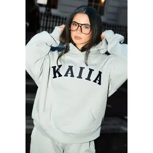 Kaiia Slogan Oversized Hoodie Pebble