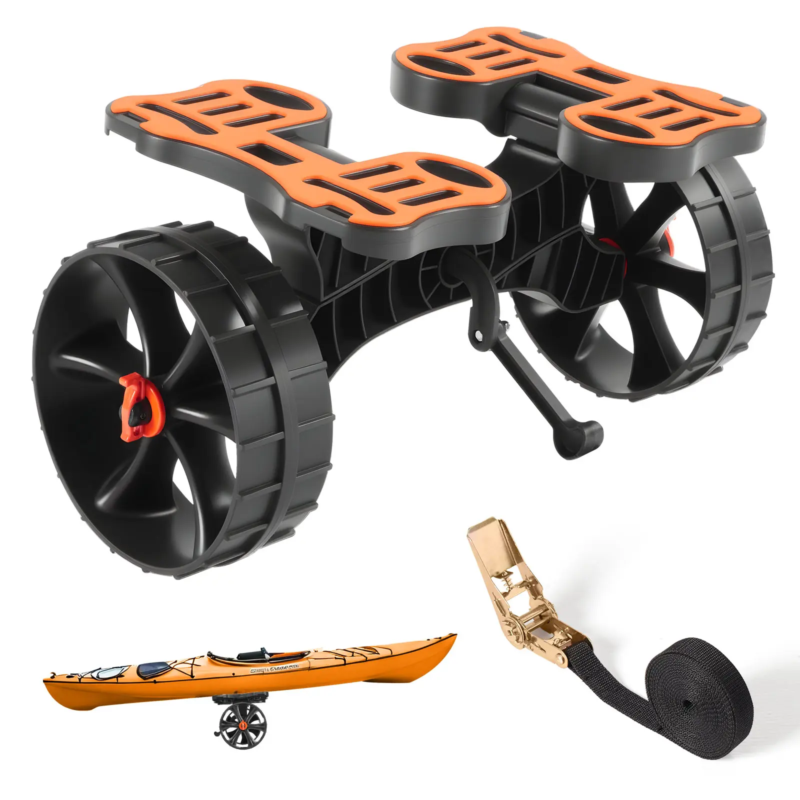 VEVOR Kayak Cart,  300 lbs Load Capacity, Foldable Kayak Trolley with 10-inch Solid Rubber Tires & 1 Ratchet Strap, Paddle Board Trolley for Carrying Kayaks, Canoes, Paddleboards, Float Mats, Jon Boats