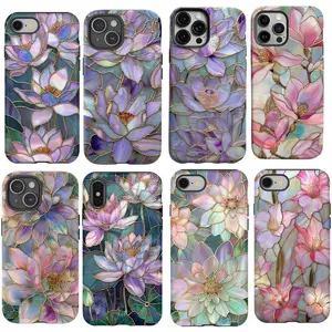 Flower Stained Glass Collage Phone Case 11 - 17 (PRINT), Green Harmony, Charming Flowers, Lily Flower