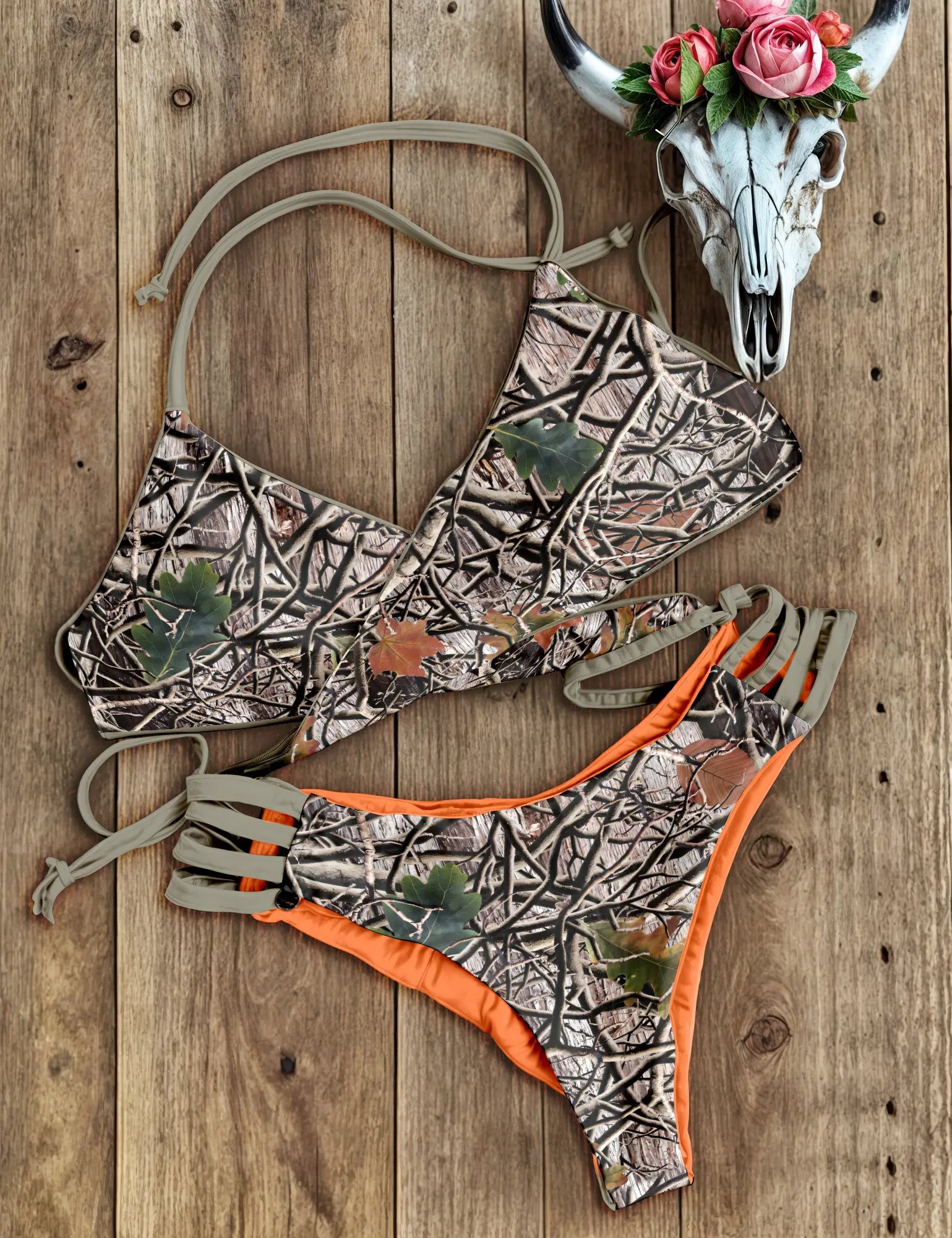 Women camo swim suit 2pcs women swim wear beach wear bathing suit women bikini MK15041-MIE.BK2
