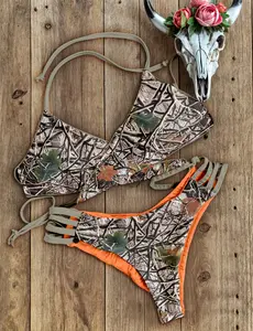 Women camo swim suit 2pcs women swim wear beach wear bathing suit women bikini MK15041-MIE.BK2