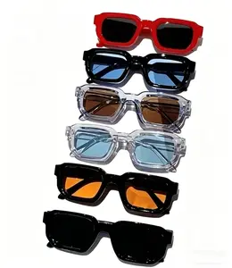 6 Pairs Y2K Square Sunglasses Set - Retro Thick Frame, Multi-Color Lenses (Red, Black, Blue, Clear & More), Perfect for Streetwear, Parties, Summer & Matching Outfits