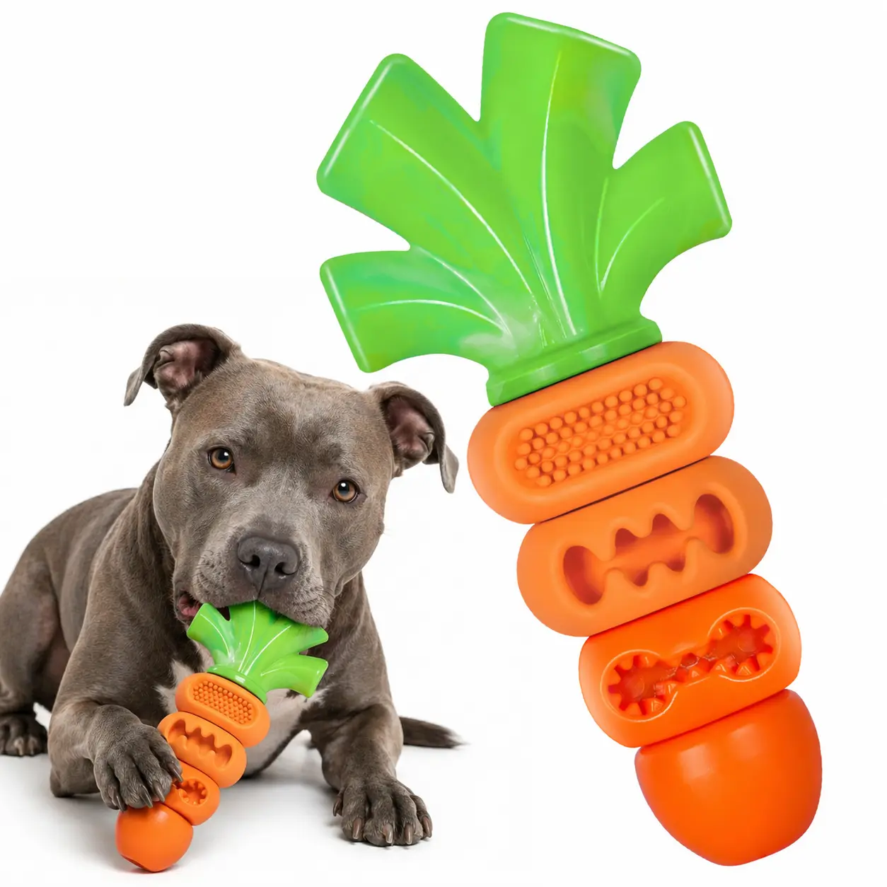 Apasiri Tough Dog Chew Toy for Medium & Large Dogs, Durable & Easy to Clean, Bacon Flavored, Keeps Dogs Busy, Calm & Mentally Stimulated, Multi-Texture Carrot Design