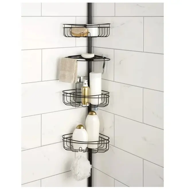 Mainstays 3-Shelf Tension Pole Steel Shower Caddy, Oil-Rubbed Bronze