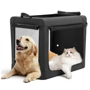 Dog/Cat Crate Portable Foldable Pet Carrier, Soft Collapsible Cat Kennel with Washable Pad & Carry Bag, 3-Sided Mesh Ventilation for Indoor Outdoor Travel Camping Car (S/M/L/XL)