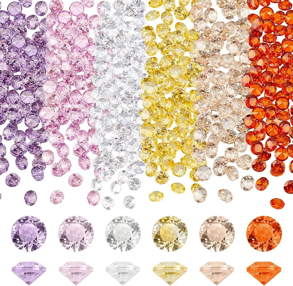 Grade A Faceted 2mm Small Synthetic Zirconia Loose Cabochons Stones - 300-Count 6-Color Cabochons Loose Stones for Jewelry Making, DIY Crafts