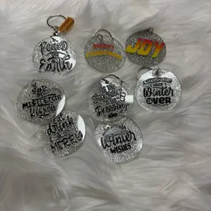 Festive Acrylic Keychains with Glittery Silver Resin Prints - Perfect for Holiday Gifts and Decor - Durable and Stylish Design