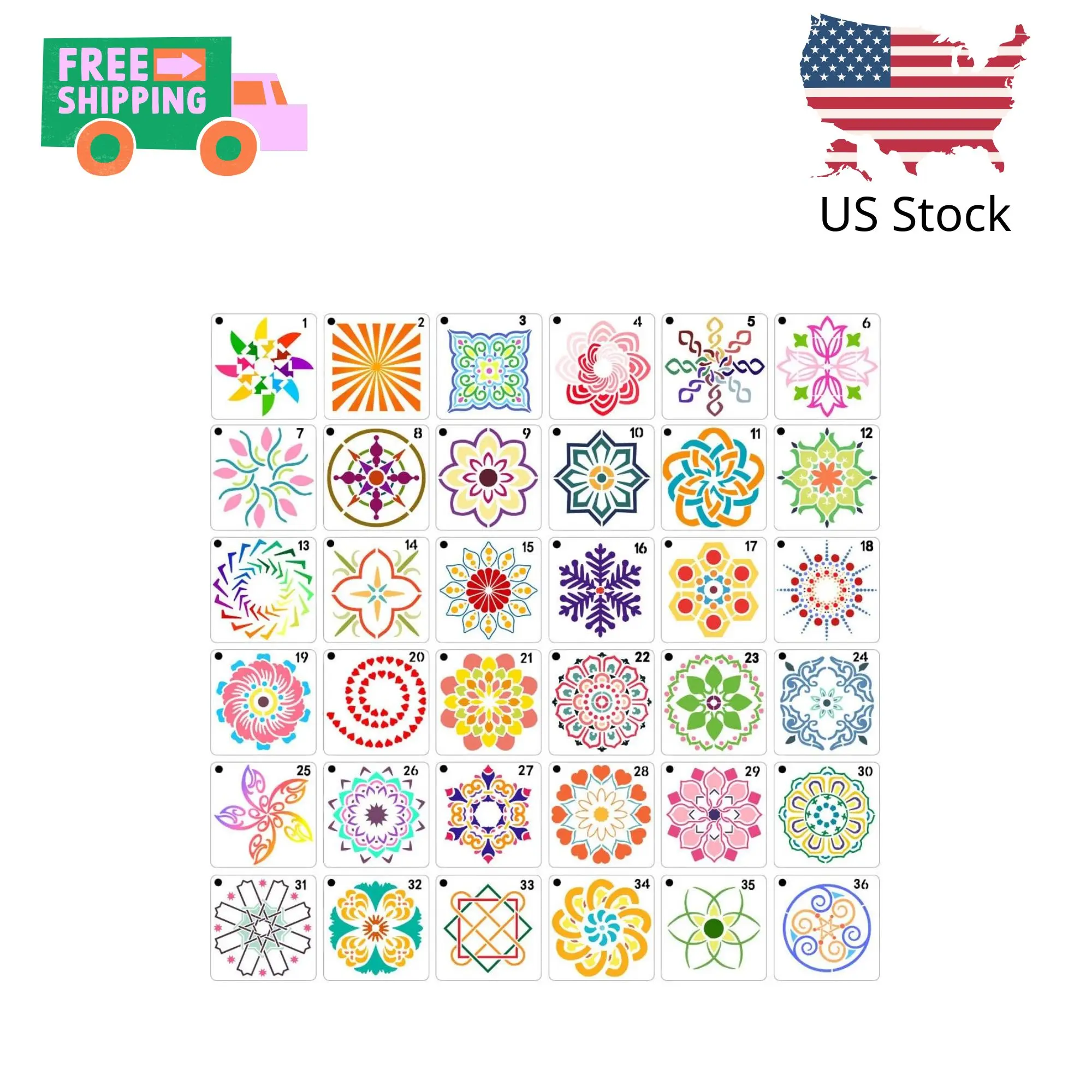 36 PCS Reusable Mandala Stencils for Painting Rocks Wood Canvas Fabric Glass Pottery Art Projects