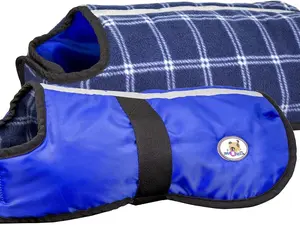Reversable All Season Blue Plaid Dog Coat 150g Insulation Safety Reflective Design Medium