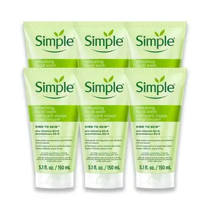Simple Kind To Skin Refreshing Face Wash - 6 pc Bundle with Vitamin B5 & E - Gentle Cleanser for Sensitive Skin - Vegan, No Harsh Chemicals - 5.1 fl oz Each Holiday Wellness Skincare Set
