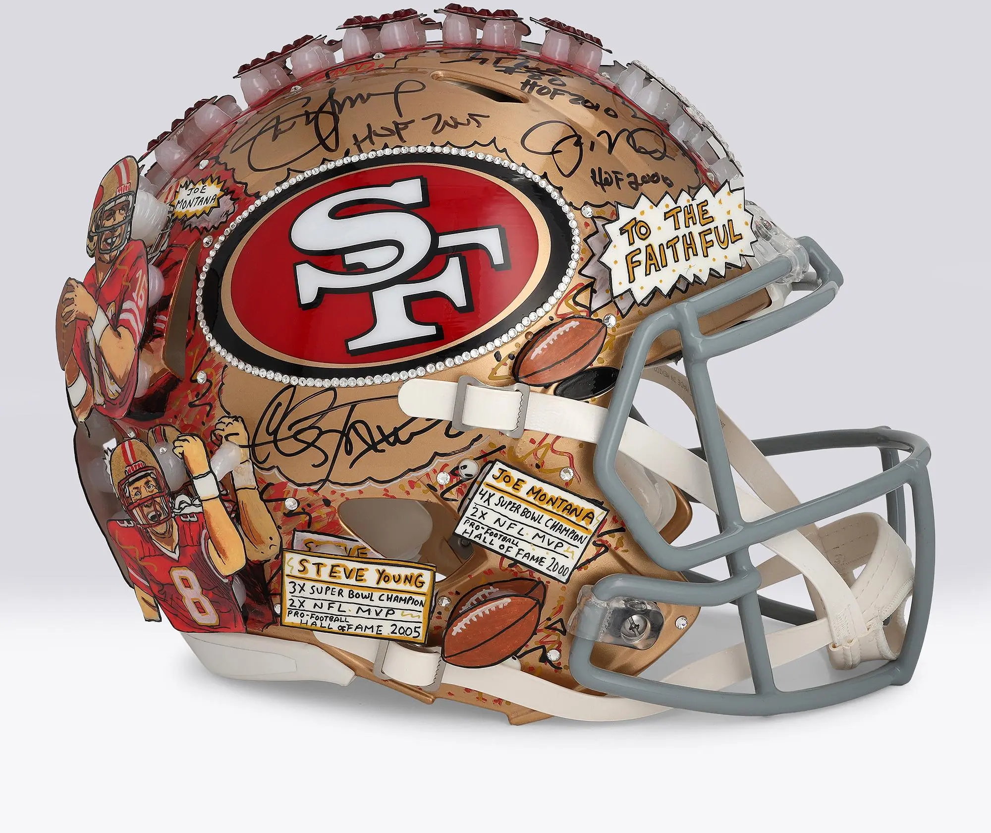 Jerry Rice, Steve Young, and Joe Montana San Francisco 49ers Autographed Riddell Speed Authentic Helmet with Multiple Inscriptions - Art by Charles Fazzino - NF70444585 - Fanatics Authentic Certified