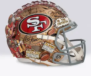 Jerry Rice, Steve Young, and Joe Montana San Francisco 49ers Autographed Riddell Speed Authentic Helmet with Multiple Inscriptions - Art by Charles Fazzino - NF70444585 - Fanatics Authentic Certified